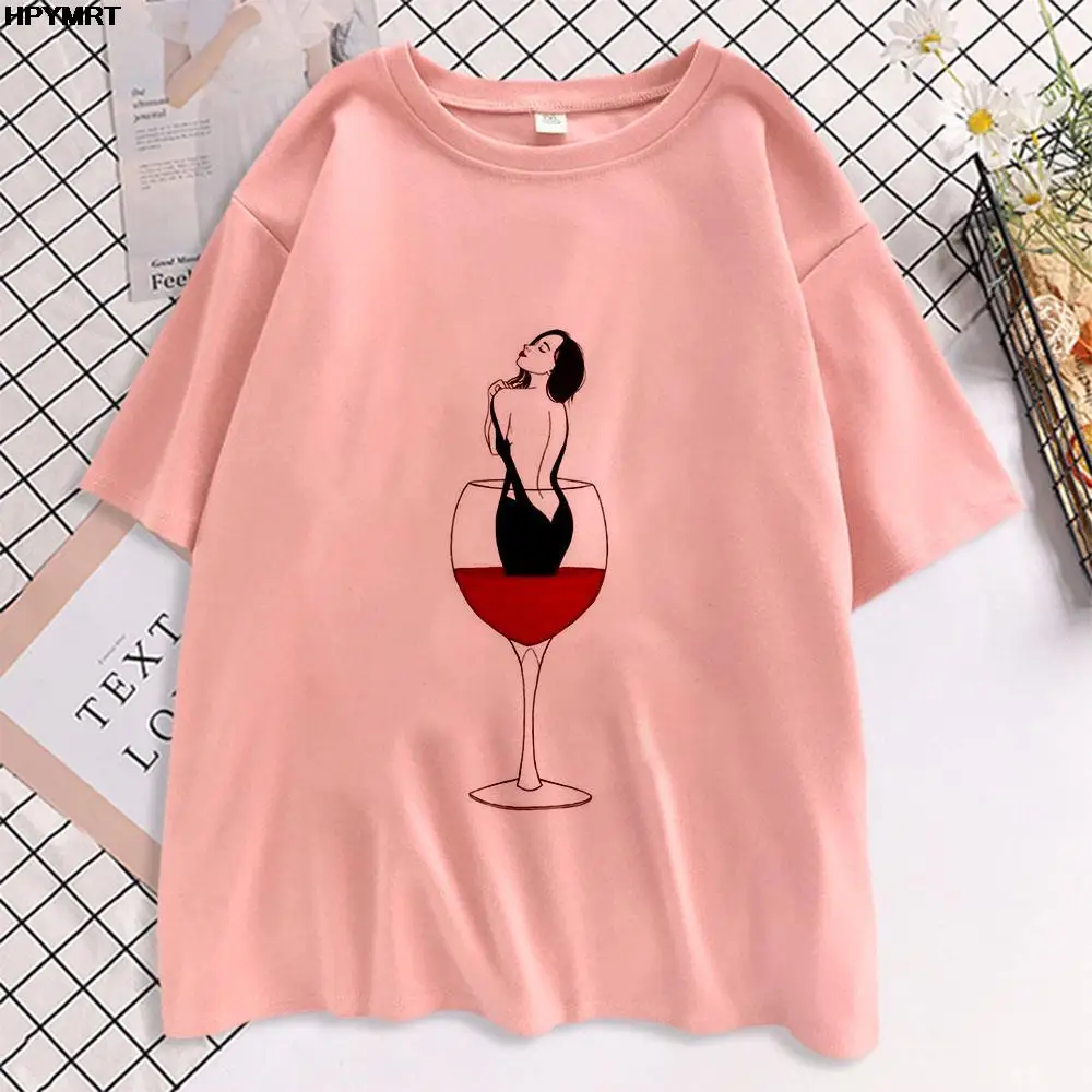 

Wine glass Printing t-shirt Women graphic T Shirt Short Sleeve Tops Tees Femme aesthetic Fashion tshirt woman Tshirt Clothing