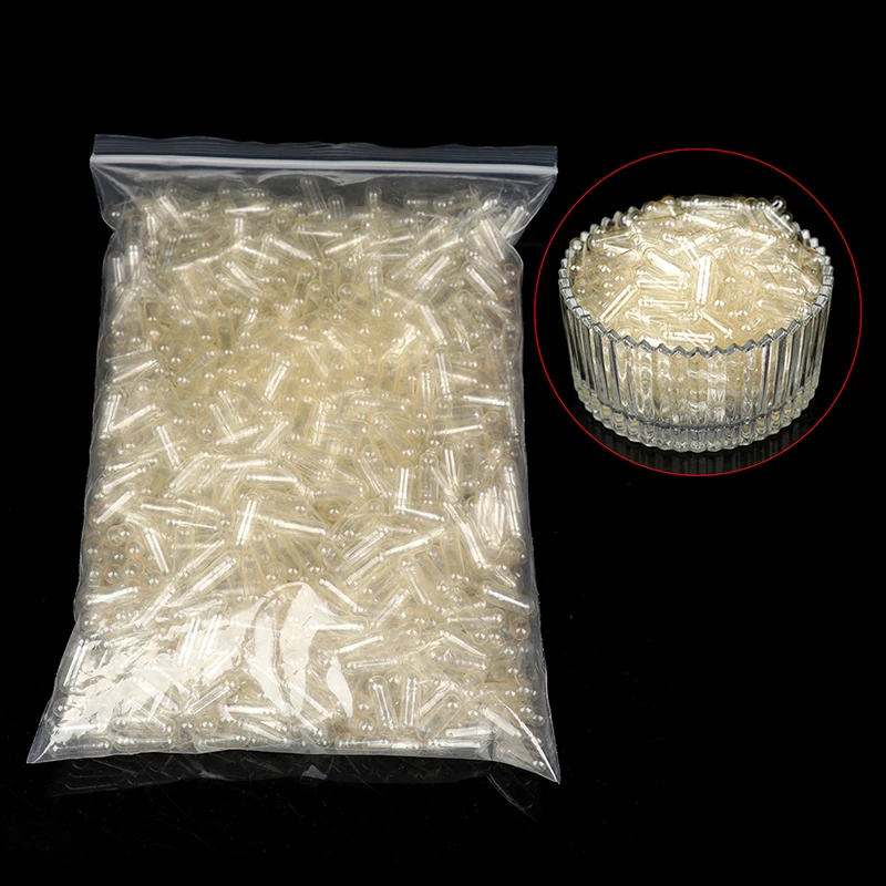 100PCSBag Standard Size 0001 Empty Capsules Gelatin Clear Capsules Hollow Hard Gelatin Transparent Seperated Joined Capsules