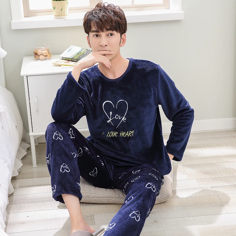 Новый 18 стильный мужской пижамный комплект Осень зима теплые фланелевые Мужские