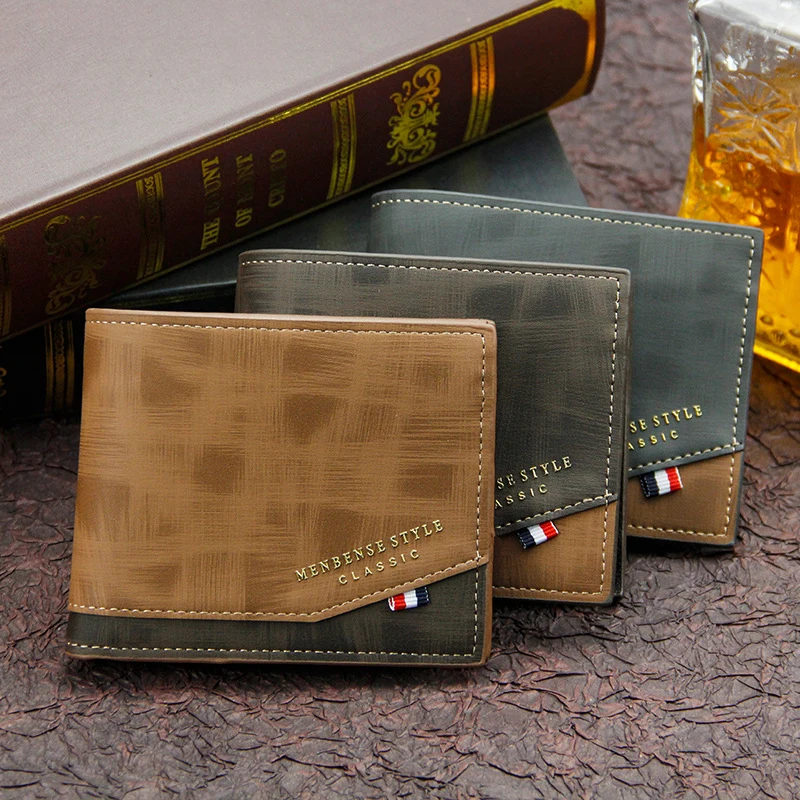 

Fashion Men's Wallet Money Bag Solid Color Leather Business Short Wallet Famous Vintage Walltes Multi-card Soft Purse Coin Bag