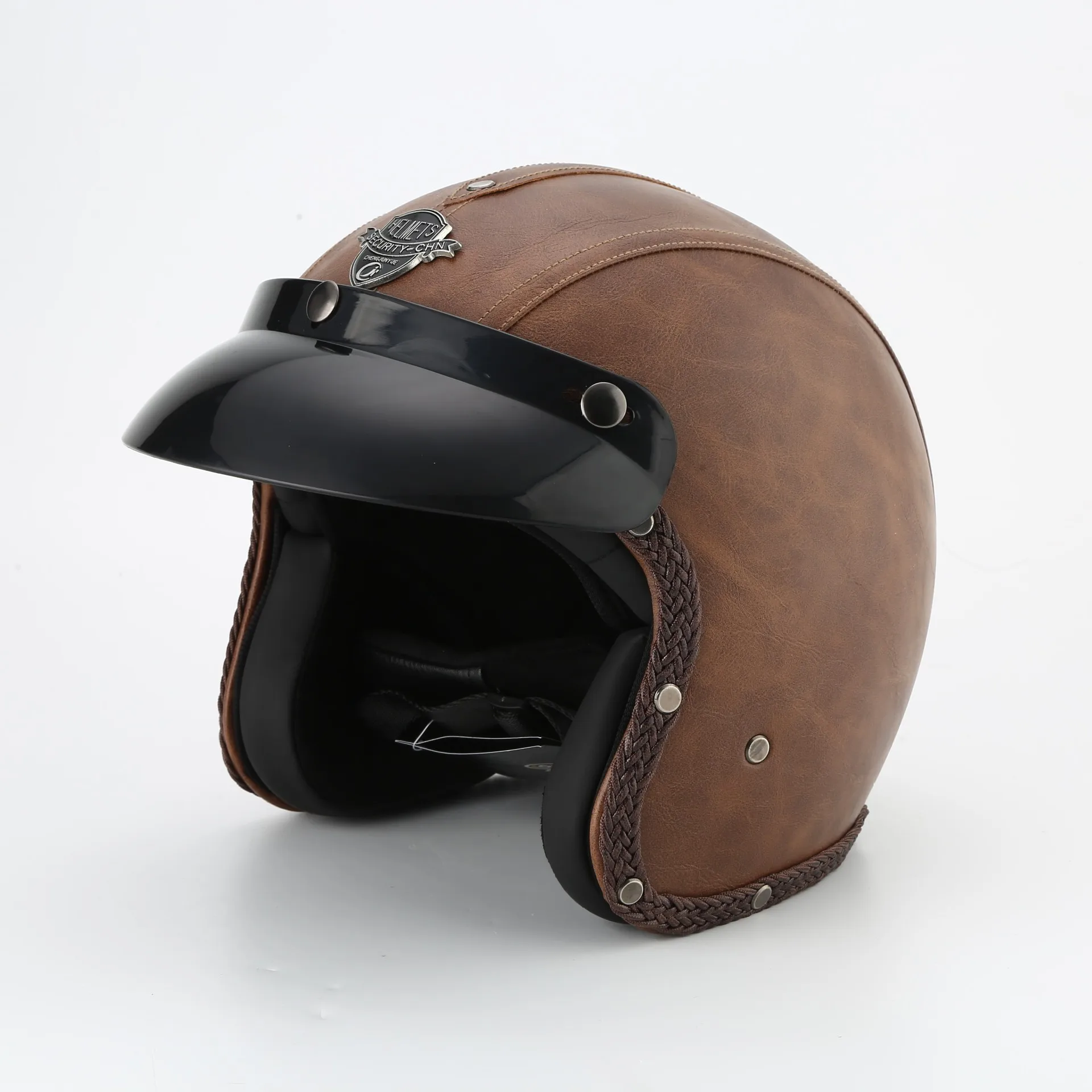 Мотоциклетный шлем классический с двойным козырьком полулицевой в стиле ретро