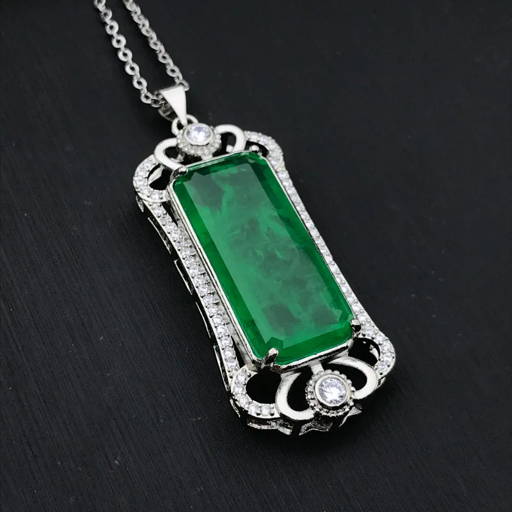 

Big Stone Emerald Pendants for Women Created Gemstone Oct12*28mm Handmade Engagement Bride Jewelry