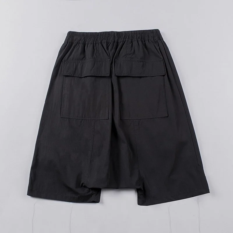 New Luxury Brand Mens Streetwear Denim Patchwork Harem Shorts Elastic Drawstring Waist Knee Length Loose Pockets Mens Shorts