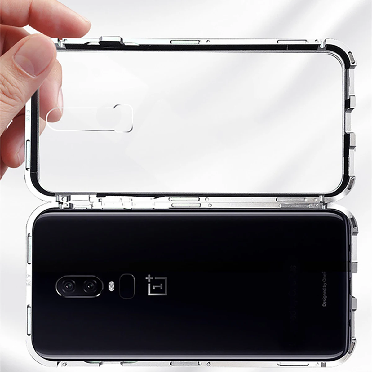 Магнитный адсорбционный чехол для телефона OnePlus 7 Pro One Plus 6 T, задняя крышка из закаленного стекла для Oneplus 6 5 T, Роскошный металлический Прозрачный чехол