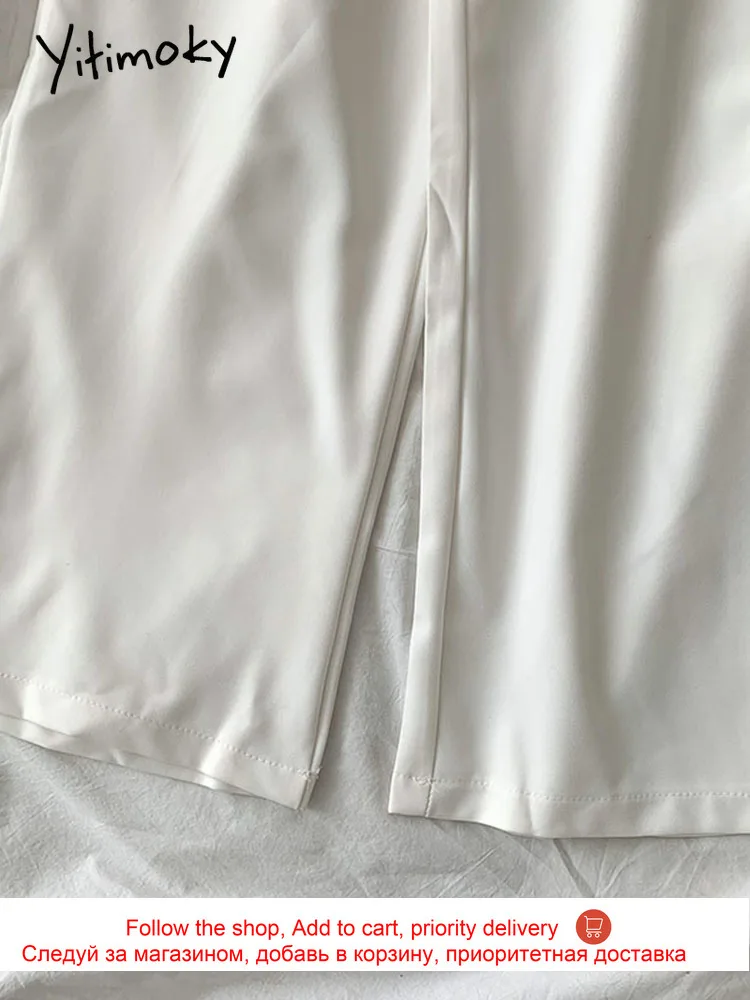 

Yitimoky Suits Pants for Women High Waist Loose Solid White Wide Leg Pants Elastic Casual Fashion Spring Summer 2021 New Korean