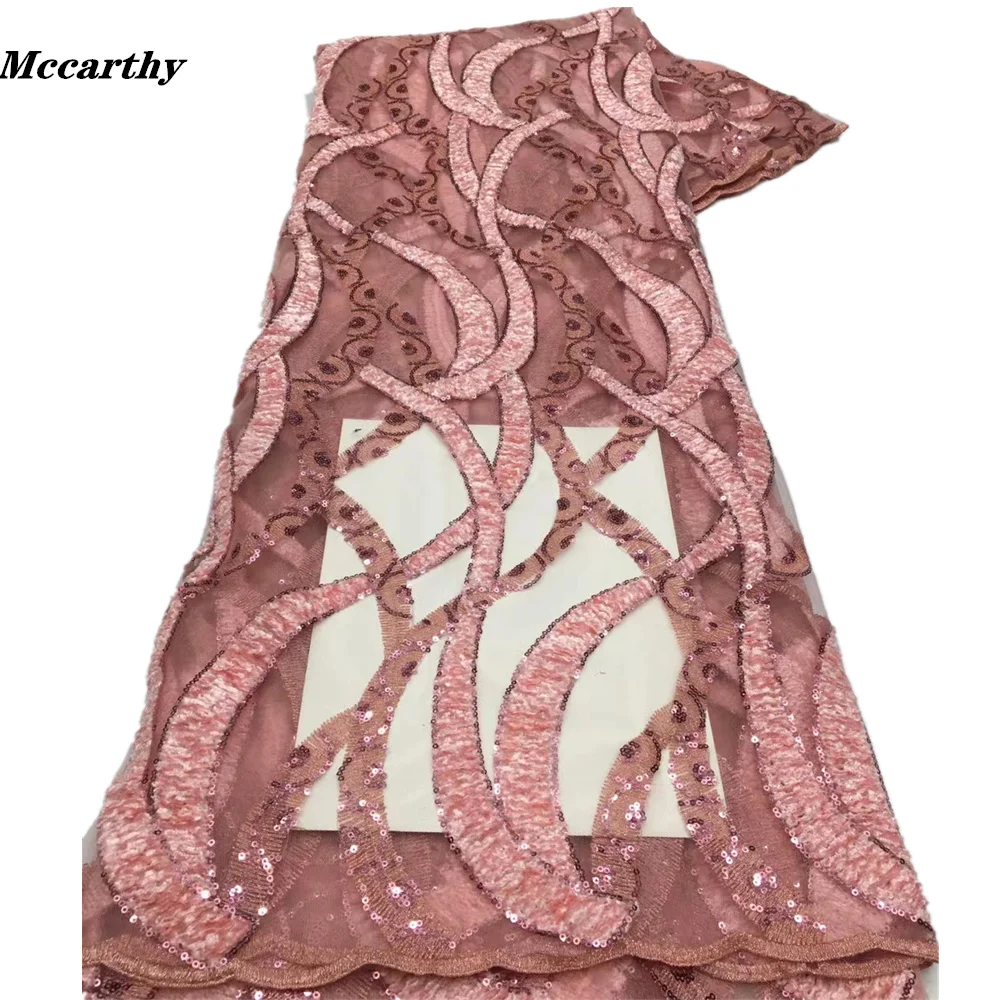 

Mccarthy Sequins Lace Fabric 2021 5 Yards High Quality African Nigerian Tulle Lace Fabric For Diy Sew Dress Wedding Party