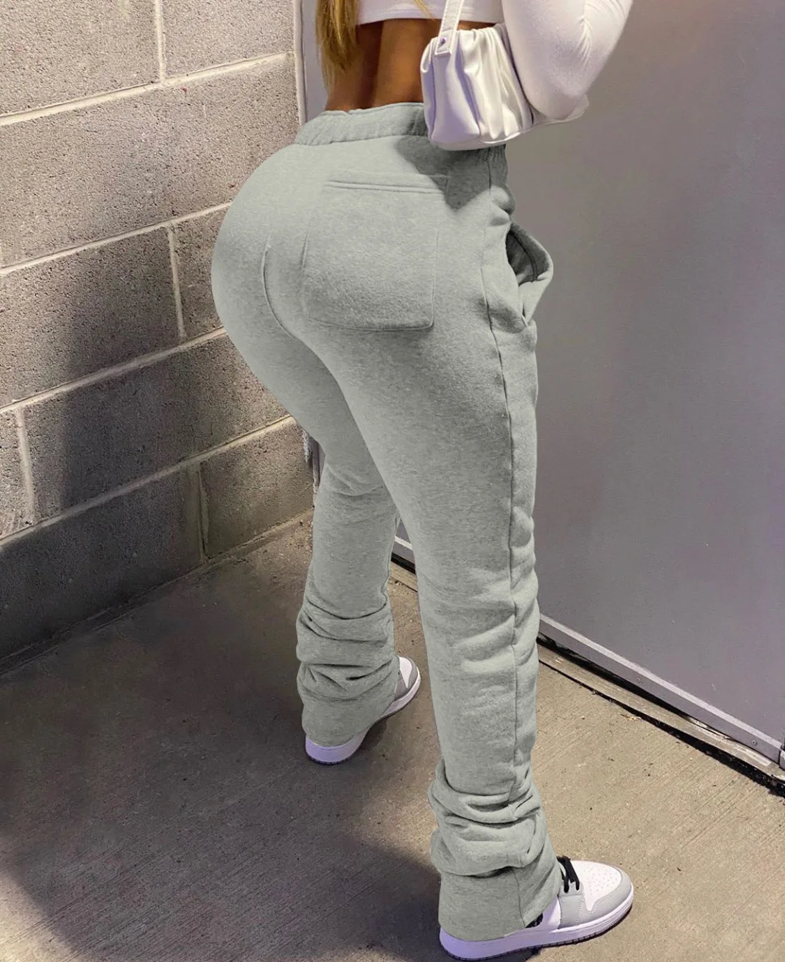 Stacked Sweatpants Women's Fleece Thick Sports Fitness Drawstring with Pocket Streetwear Flare Pants Bulk Item Wholesale Lots