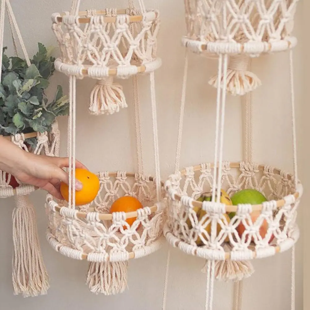 

Hand-woven Cotton Rope Flower Pot Kitchen Fruit Storage Basket Gardening Plant Decoration Hanging Rope Flower Pot Hanging Basket