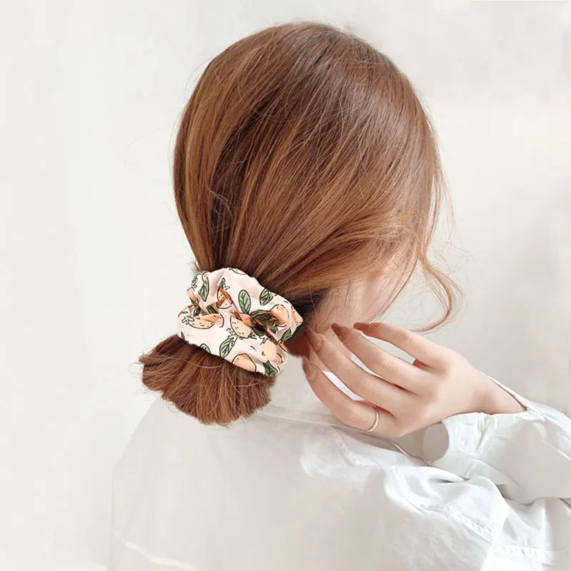 

Elastic Hair Bands Fruit Hair Ties Lemon Kiwi Print Hair Accessories Ponytail Hair Ring Cherry Strawberry Orange Hair Scrunchie