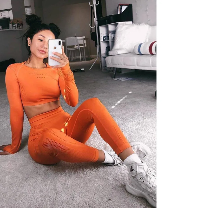 Женский бесшовный комплект для йоги спортивные костюмы фитнеса одежда спортзала