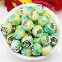 20pcslot green stripe color large hole round spacer beads fit european pandora bracelet necklaces for diy women jewelry making