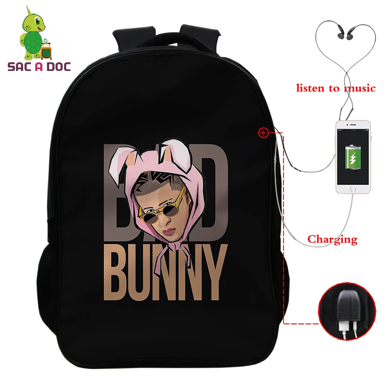 

Bad Bunny Print Backpacks Students Harajuku Bookbag 16 Inch Teenager School Bags Boys Girls 3d Back Pack Men Women Book Bag