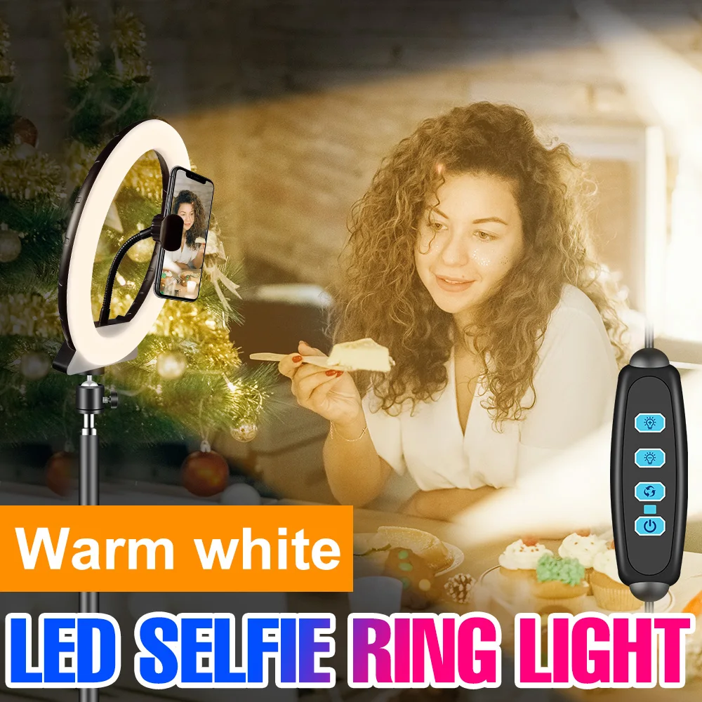 

LED Selfie Ring Light Bulb Photography Lighting Ring Lamp with Tripod Circle Led Fill Light USB Dimmable Photo Lamp Video Live
