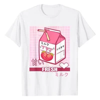 90s japanese otaku stylish aesthetic milk cute gift t shirt tee tops woman t shirts