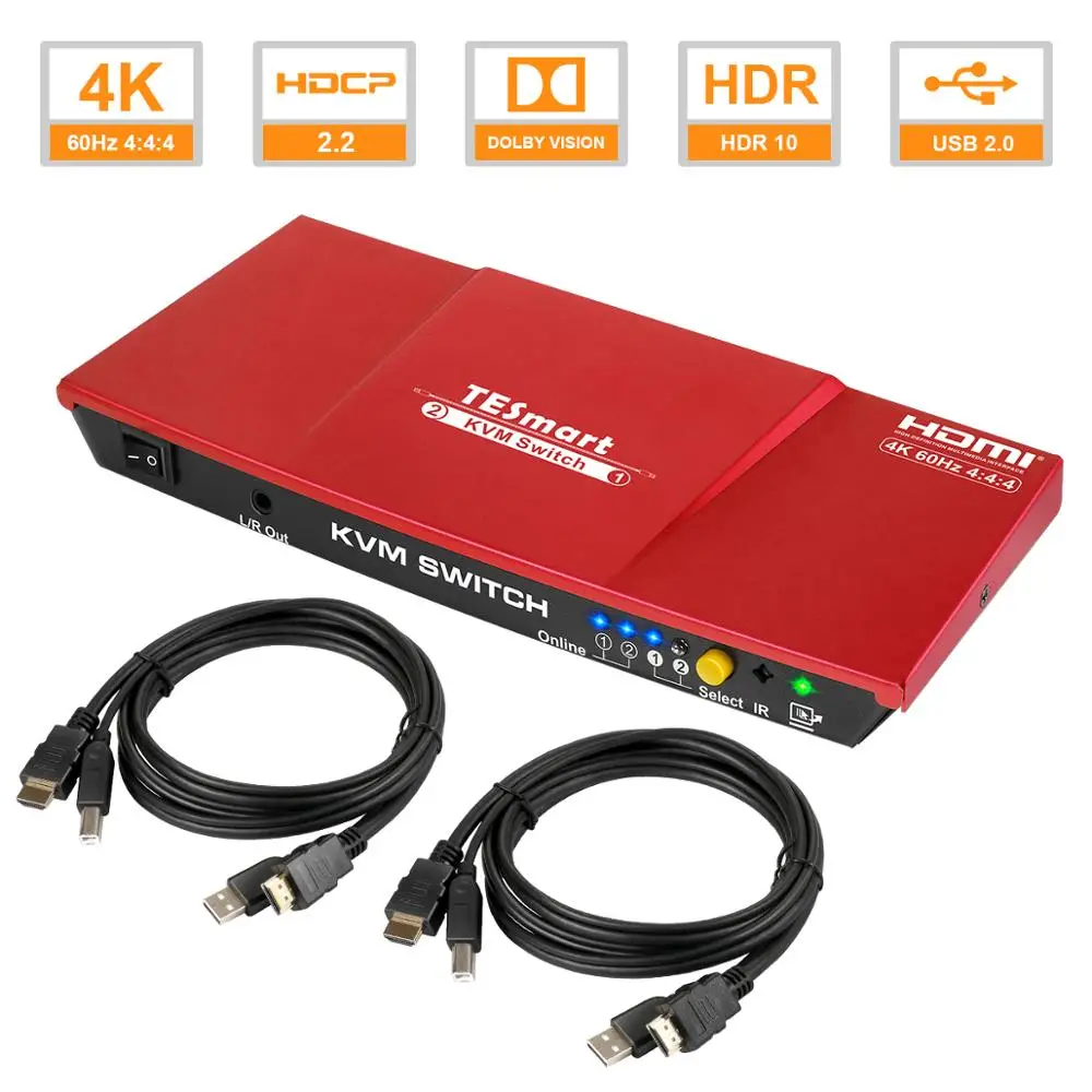 kvm switcher High Quality 4K@60Hz USB HDMI KVM Switch 2 Port USB KVM HDMI Switch Support 3840*2160/4K*2K Extra USB 2.0 Port