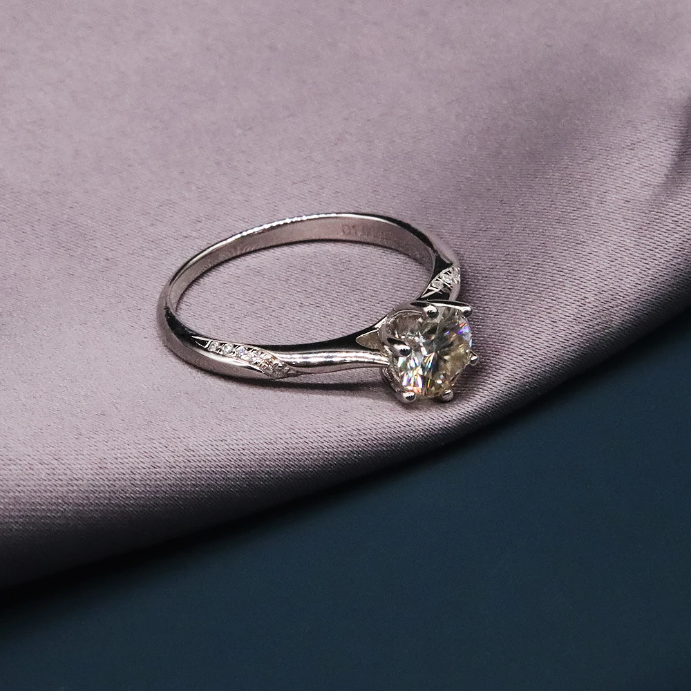 925 пробы Серебряное кольцо Moissanite круглое бриллиантовое тестовое положительное
