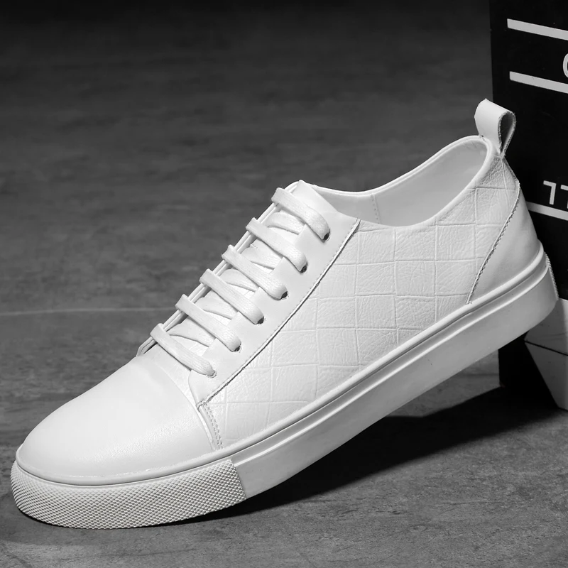 

2021 New Men's Shoes Casual Genuine Leather Male Lace Up Big Size Shoe Man Classics Black White Platform Shoes For Men Sneakers