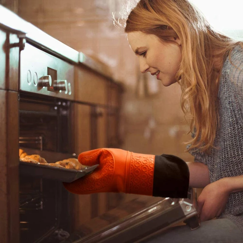 

1 Pair Oven Gloves with Quilted Liner,Heat Resistant Waterproof Kitchen Gloves,for Cooking BBQ Baking and More