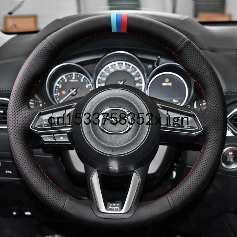 

For MAZDA 3 onxela CX4 CX5 cx3 cx8 atenza DIY Hand sewn leather steering wheel cover car wheel cover