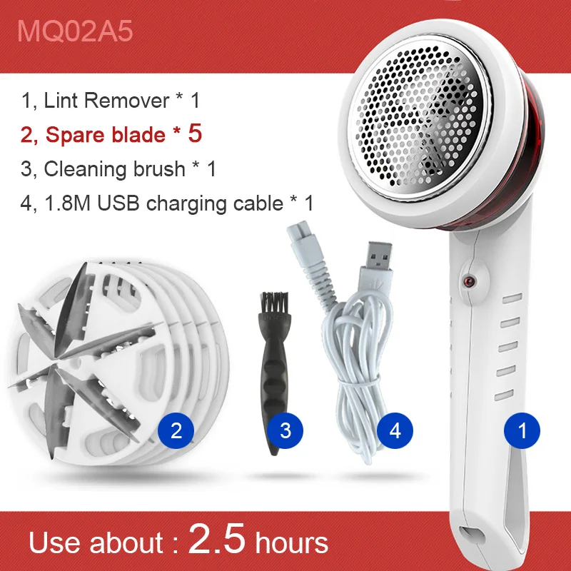 2.5 hours 5 blade Расширенный 9 Вт средство для удаления ворса, USB Электрический свитер одеть ворсистая шерсть ткань бритва с одеждой пух ковер Чистящая машина Новинка - Цвет: 2.5 hours 5 blade