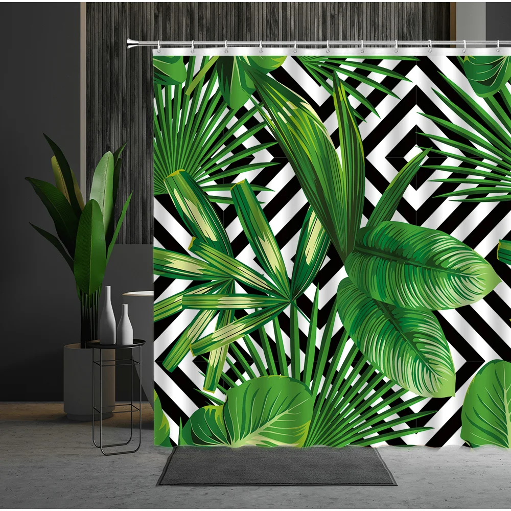 

Shower Curtains Green Tropical Plants Bathroom Polyester Waterproof Shower Curtain Leaves Printing Curtains For Bathroom Shower