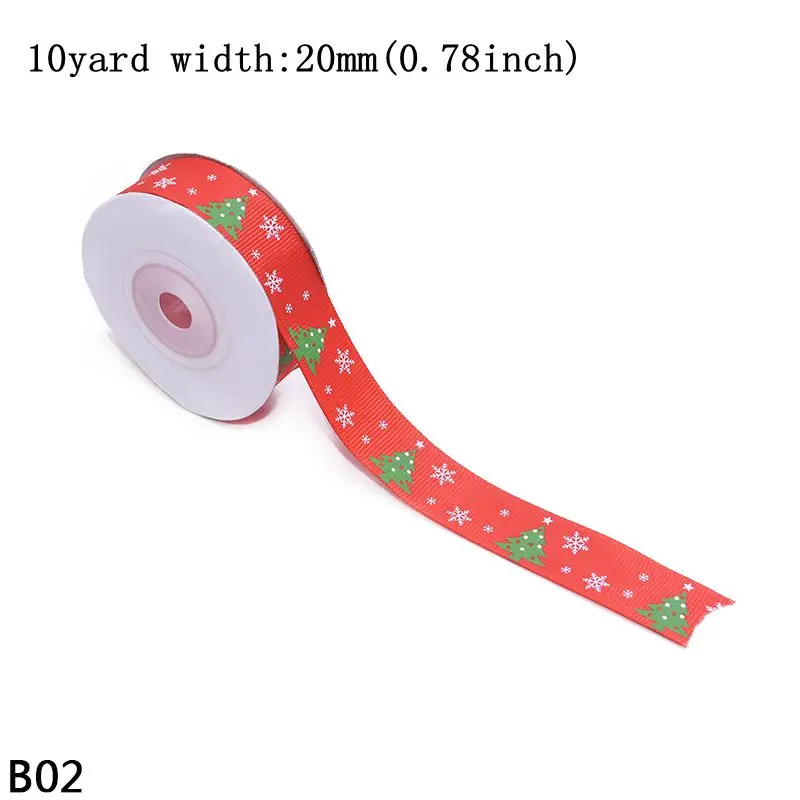 B02 xmas tree red 10 ярдов/рулон 20 мм Рождественская елка Лось Снежинка печатная Красная Зеленая Атласная Лента для свадьбы Рождественская вечеринка украшение рукоделие Подарочная Упаковка - Цвет: B02 xmas tree red