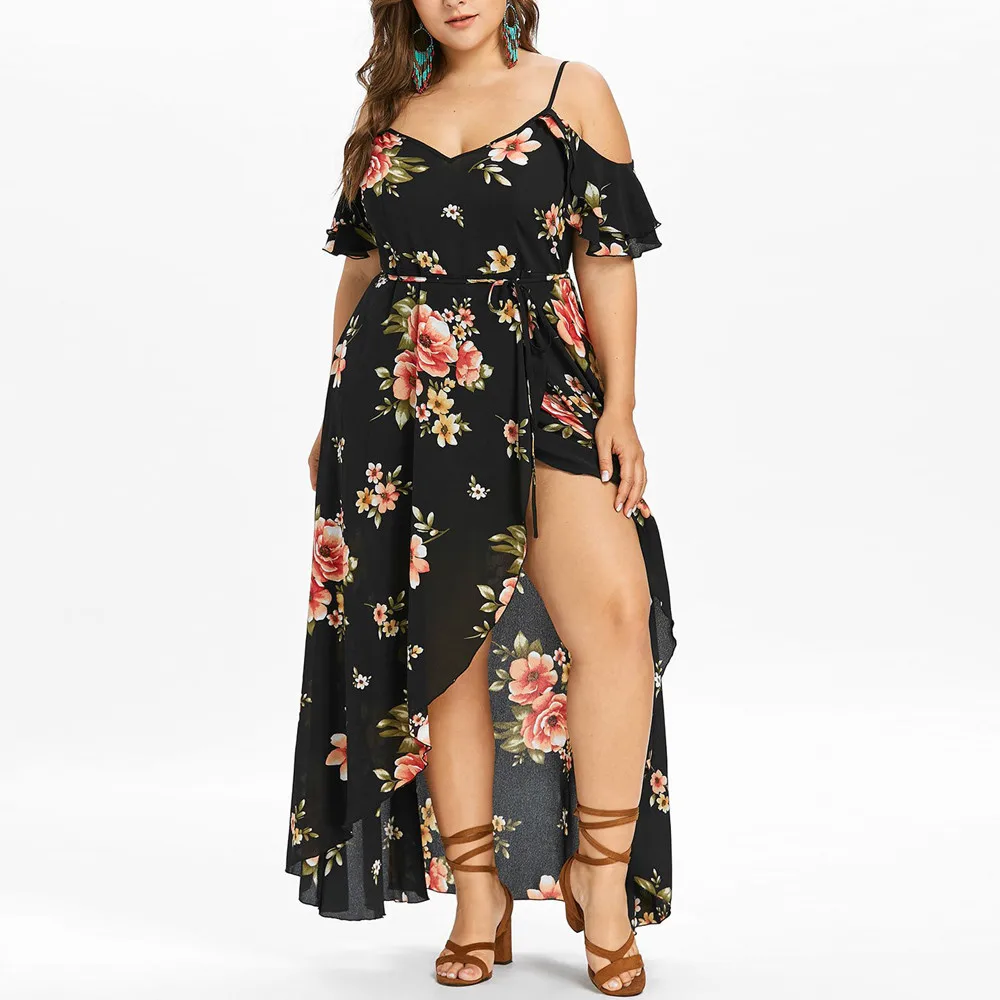 

Vintage Floar Dress Women Plus Size Casual Short Sleeve Cold Shoulder Boho Flower Print Maxi Dress Vestidos Mujer Verano 2021