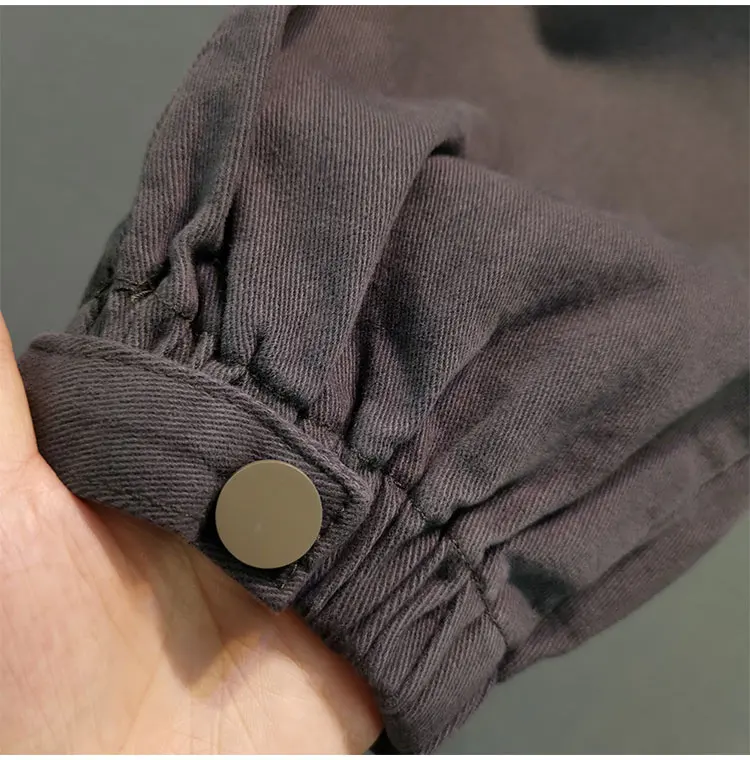 

European Style Cotton Elastic Cargo Pants for Women 2021 Spring New High Waist Loose All-Matching Dad Harem Trousers Jeans