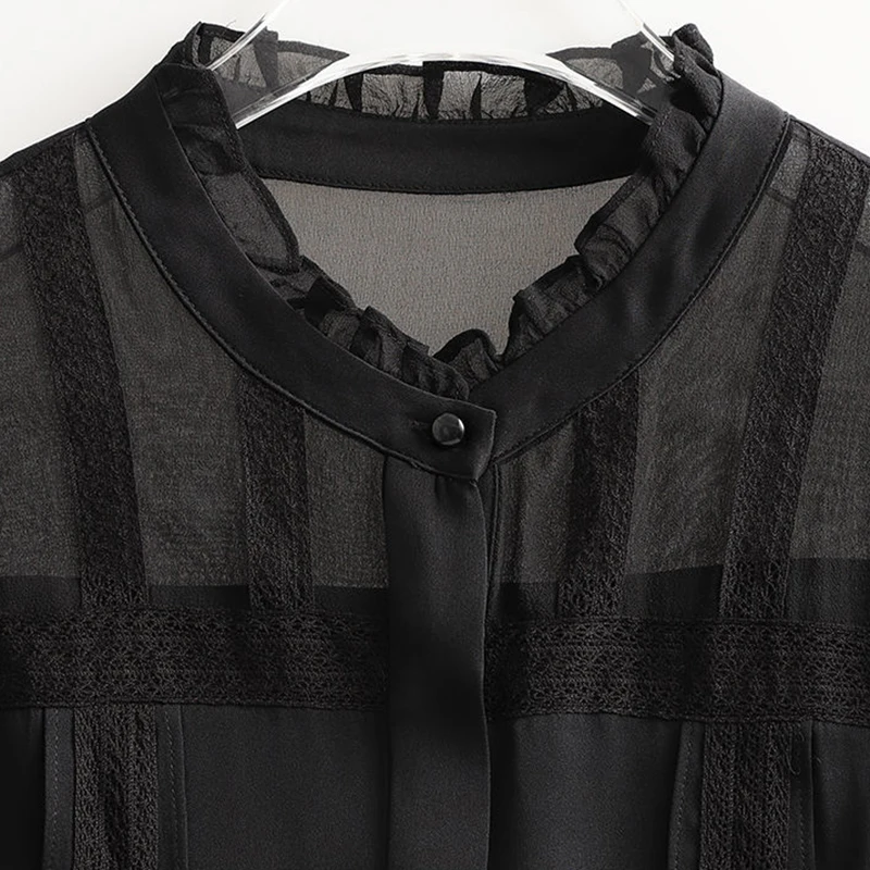 

Plus Size Black Chiffon Shirts Women Summer Elegant Long Sleeve Tops New Arrival 2020 Korean Style Woman Blouses Shirts P849