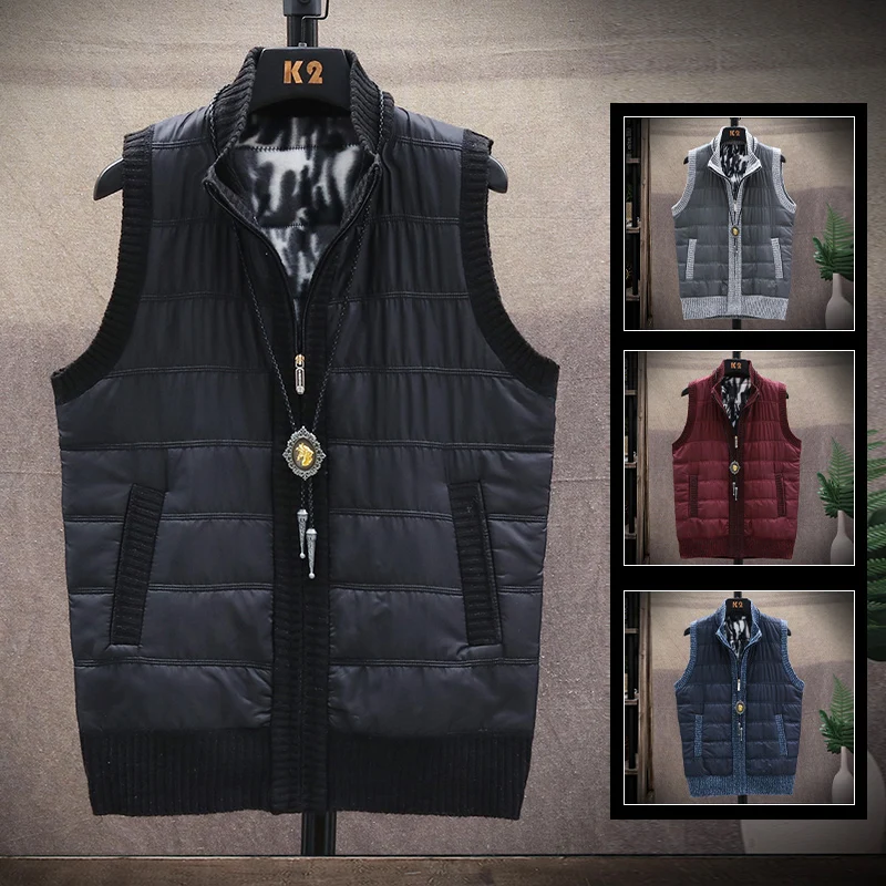 Sweater Vest Men Spring/winter Sleeveless Fashion Stripe Plaid Fleece warm sweater Baseball Collar Zipper Cardigan