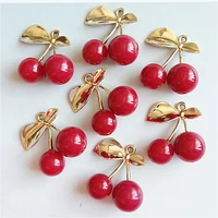 10pcslot new alloy gold leaf red cherry pendant buttons ornaments jewelry earrings choker hair diy jewelry accessories handmade