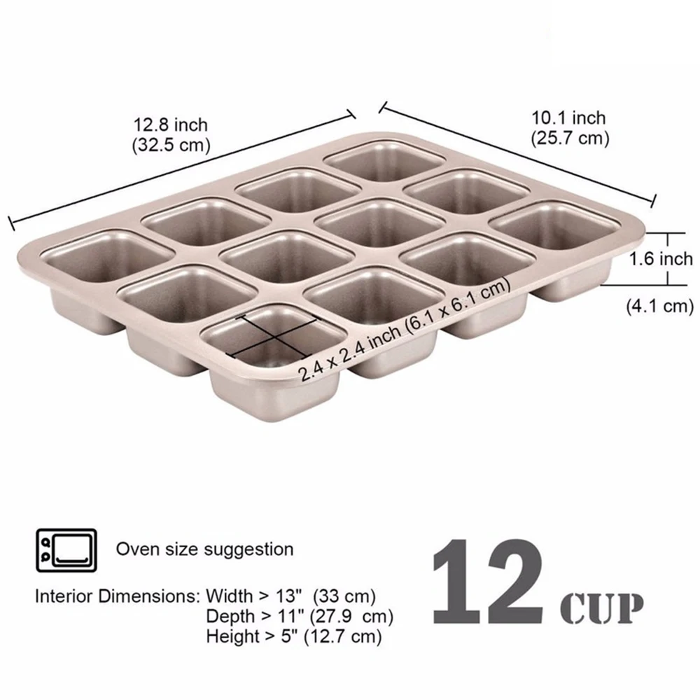 

1Pcs Brownie Cake Pan 12 Cavity Non-stick Golden Square Muffin Plate Household Baking Gadget Kitchen Accessories