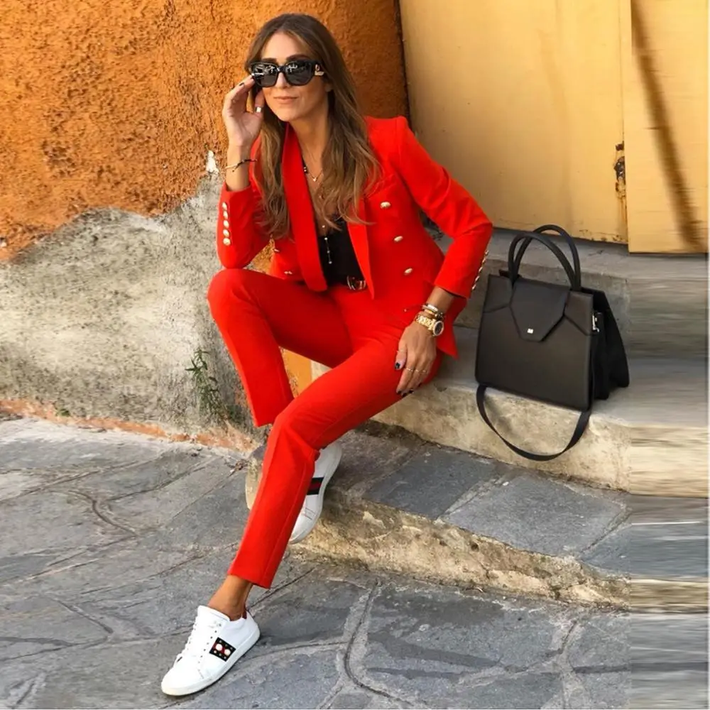 

Women Pant Suit Red Blazer Jacket & Pant 2020 Office Wear Women Suits Female Sets blazer office sets jacket and pants plus size