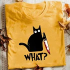 Кошек что футболка убийственная кошка с нож забавный подарок на Хеллоуин унисекс высокое качество мужские 100% новинка, комплект одежды из хлопка футболка женская футболка