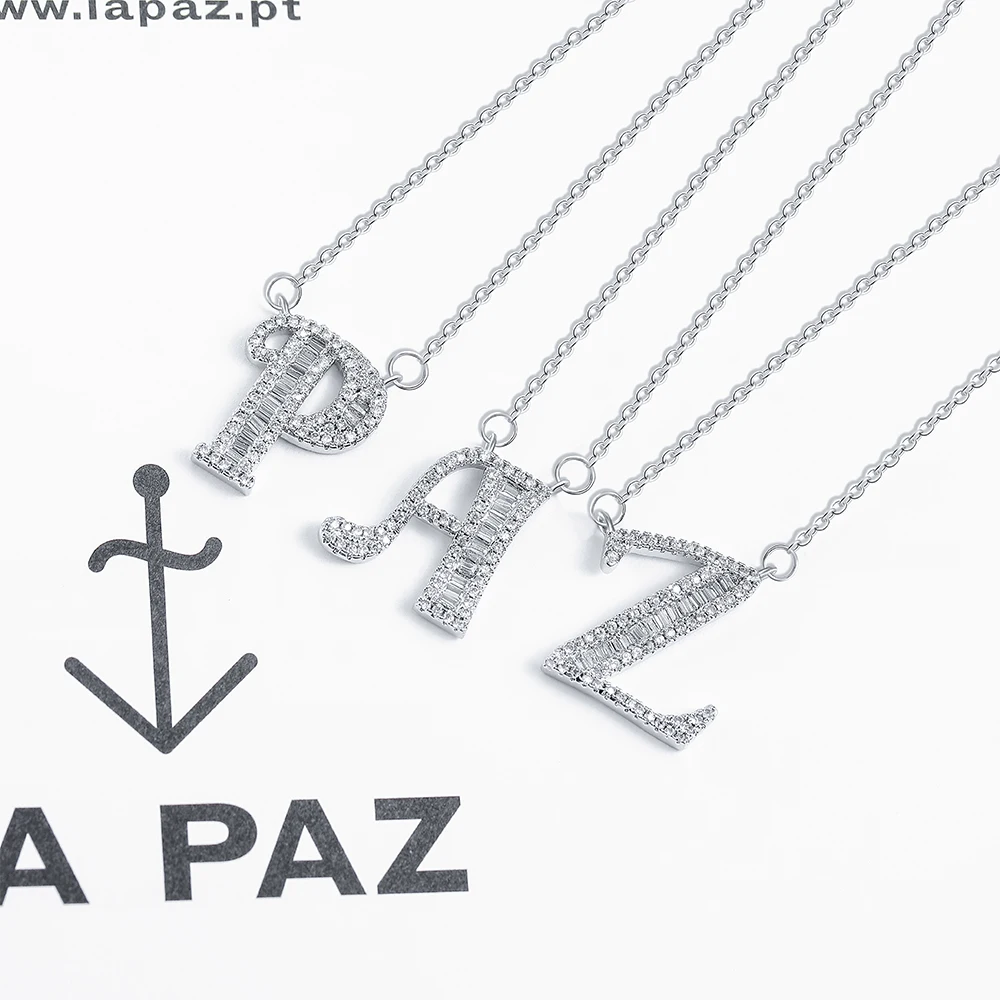 Модное серебристого цвета 26 букв алфавита кристалл камень кулон ожерелье CZ