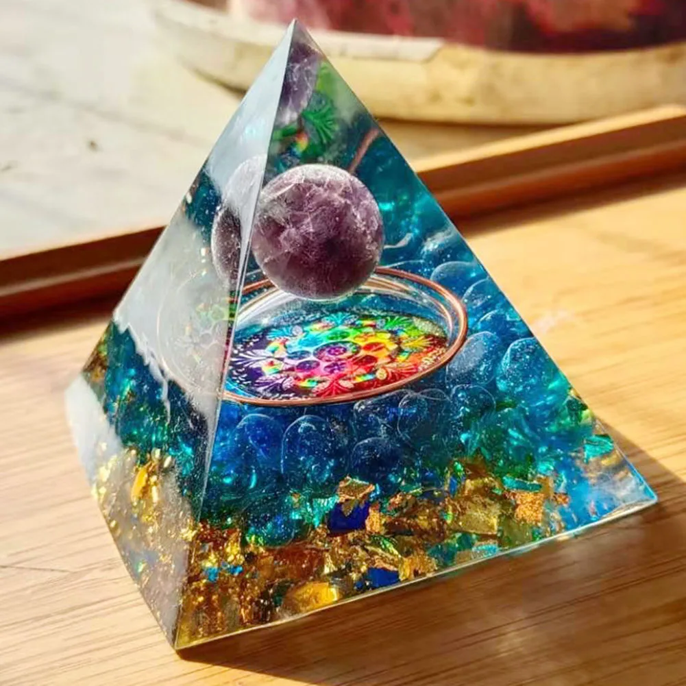 

Orgonite Pyramid Tiger Eye Amethyst Healing Crystal Energy Reiki Chakra Orgonite Pyramide Emf Protection Meditation Home Decor