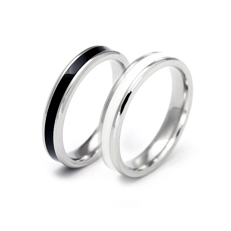 

Ramos Stainless steel polished black/white drop rings fashion men and women wedding engagement rings wholesale