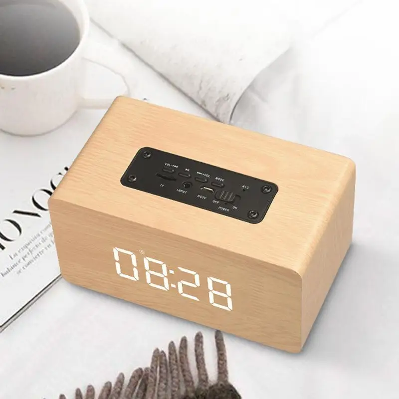 

Bluetooth Speaker Subwoofer Creative Retro Wireless Card Wooden Clock Speaker Portable Alarm Clock Speaker