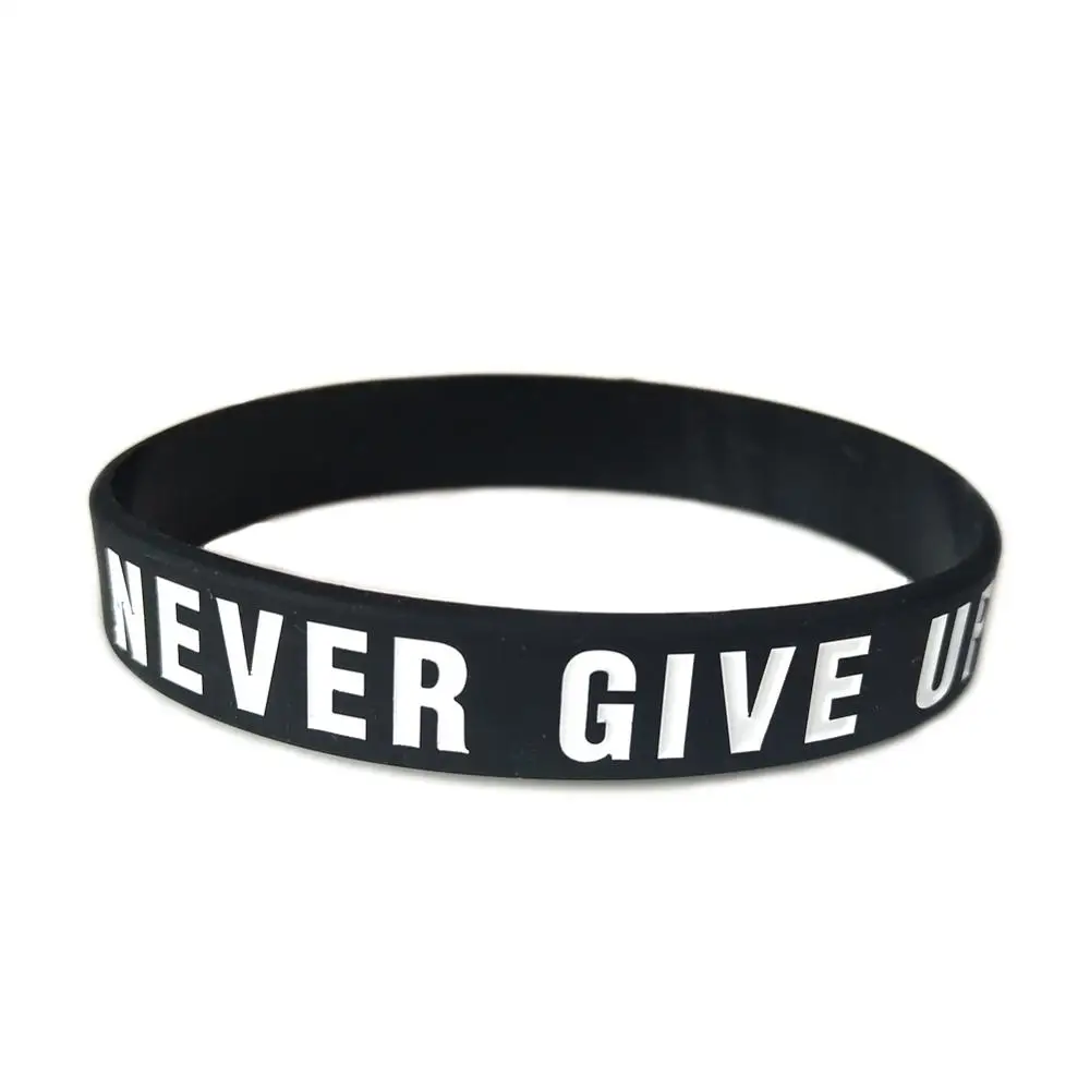 black-never give up "Never give up"& "No Pain No Gian" мотивационные силиконовые браслеты резиновые браслеты, украшения вдохновляющие браслеты-подарки - Окраска металла: black-never give up