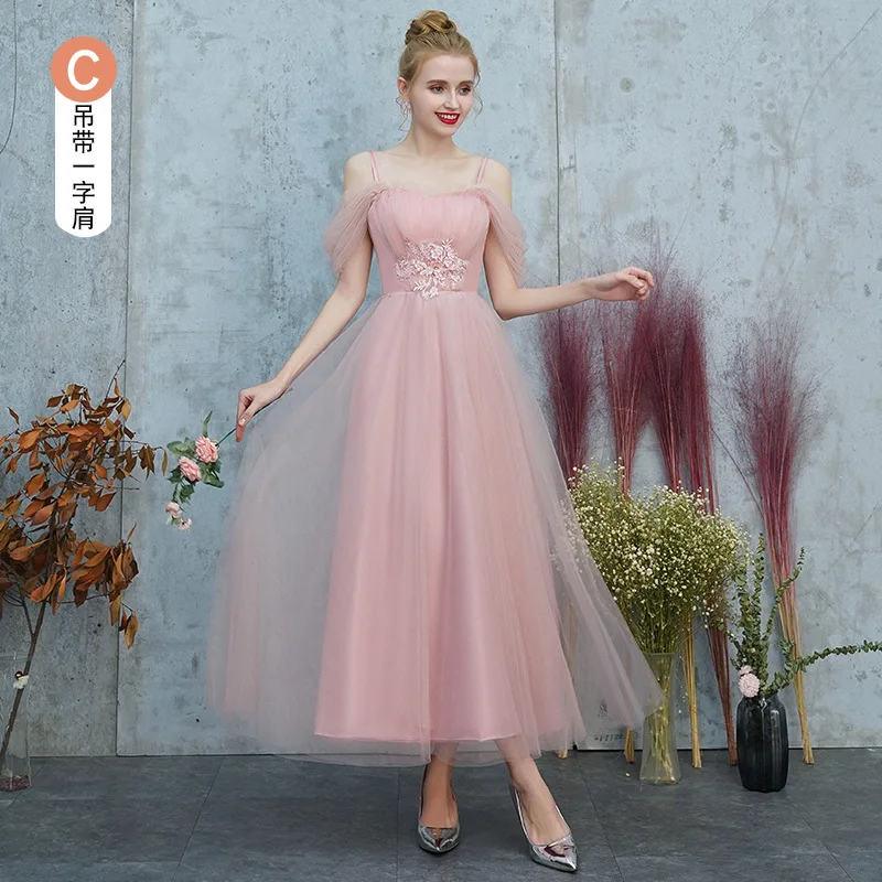

Pink Women Elegant Exquisite Applique Evening Party Dress Temperament Vintage Banquet Gown Sweet Mesh Bridal Wedding Dresses