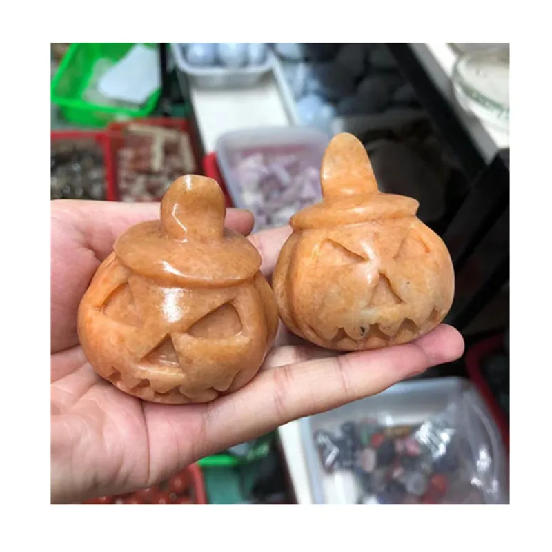

Natural Orange Jade Pumpkin Carved Crystal Healing Gemstone For Sale