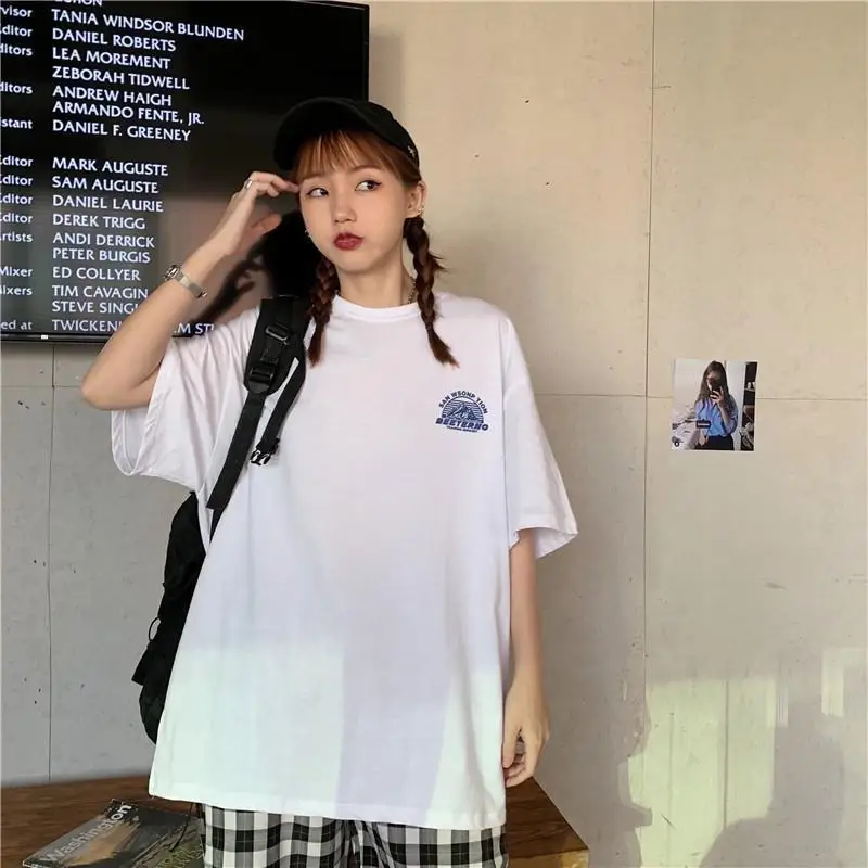 

Women's Graphic Compassionate Cotton Korean Style Lazy Loose Front and Back Print Short-sleeved Female Student Top T-shirt