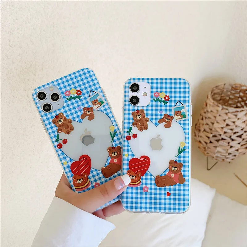 Милые прозрачные чехлы с рисунком медведя вишни для iPhone 11 Pro Max 7 8 Plus SE 2020 X XR XS