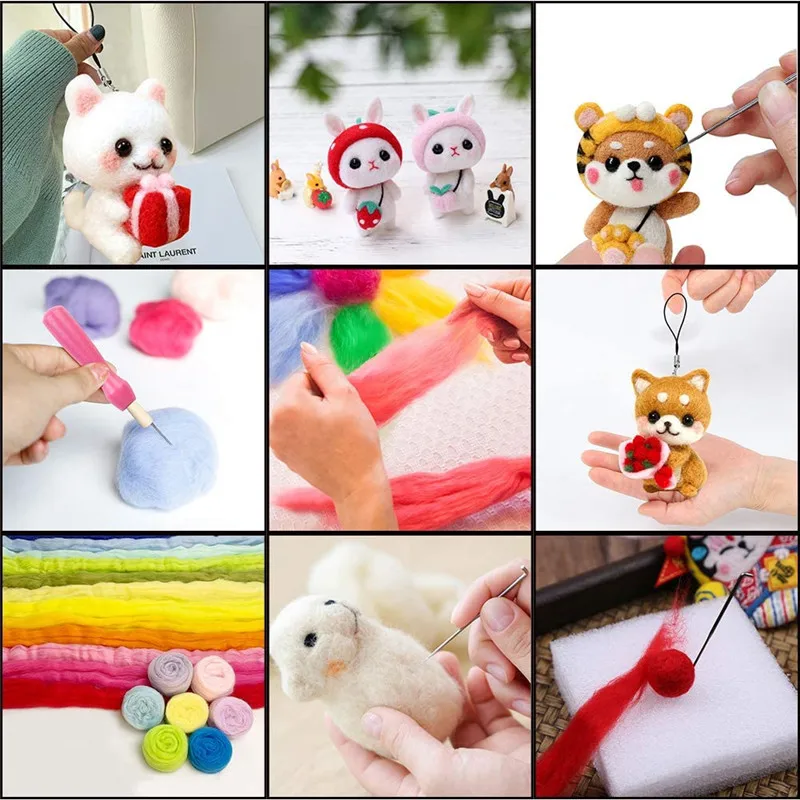 LMDZ Wool Felting Kit 15g / Color Wool Roving Needle Felting Foam Mat Hme DIY Supplies Wool Felt Tools for Adults