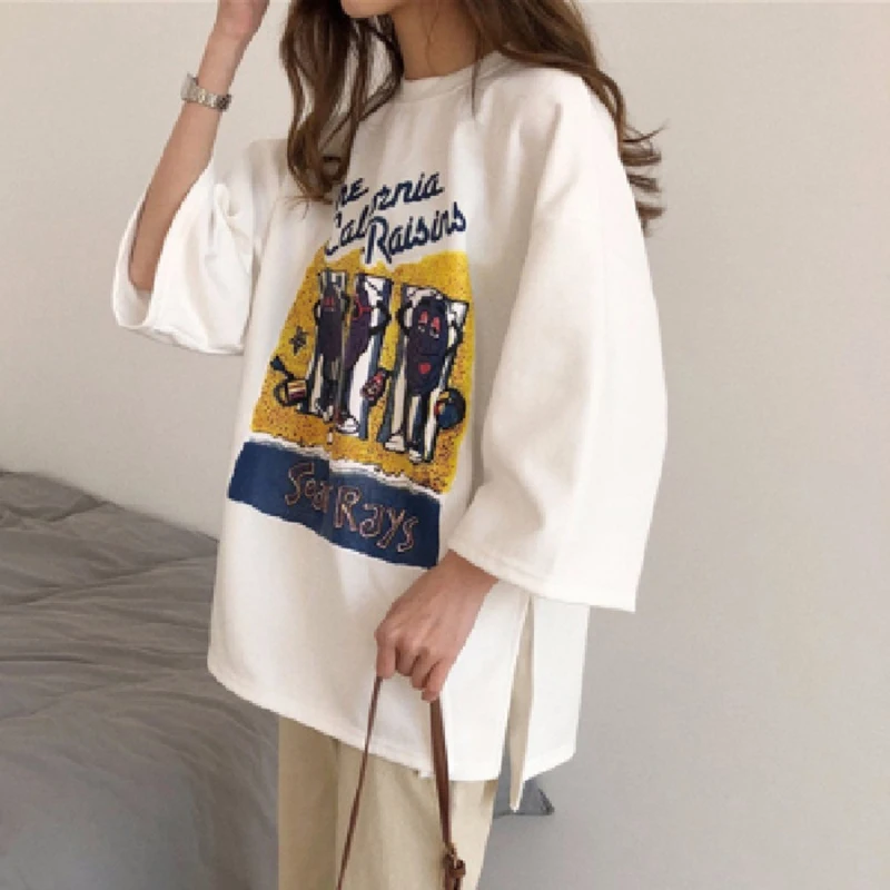 

BARTLOCK Women Top Loose T-Shirts Harajuku 2022 Summer Printed Causal Tees Basic Short Sleeve Loose O-Neck Female T-Shirts