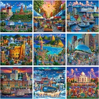 chenistory paint by number cartoon city scenery diy pictures by numbers kits hand painted art drawing on canvas gift home decora