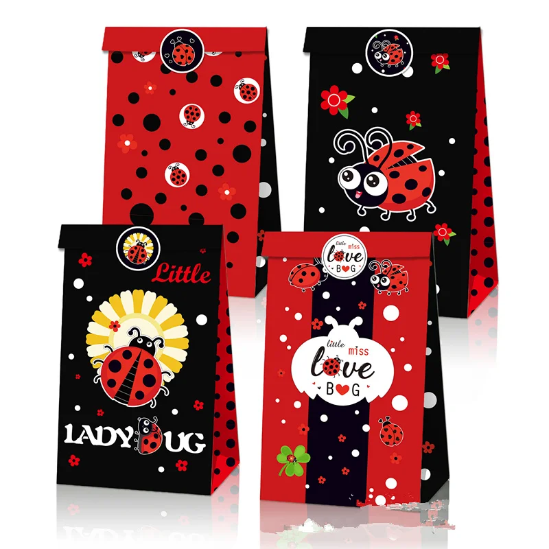 12Pcs Jungle Ladybug Animal Happy Birthday Party Paper Candy Box Kids Gift Cookies Packaging Bags Baby Shower Decor Supplies | Дом и сад