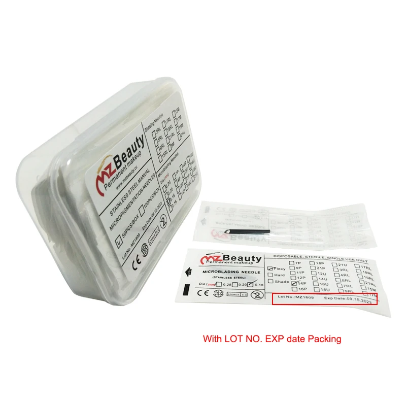 With LOT EXP Agulhas 18 плоских микроблейдинга иглы лопатки для бровей Иглы для татуажа Перманентный макияж ручная Ручка 3d брови диаметр 0,18 мм 50 шт - Габаритные размеры: With LOT EXP
