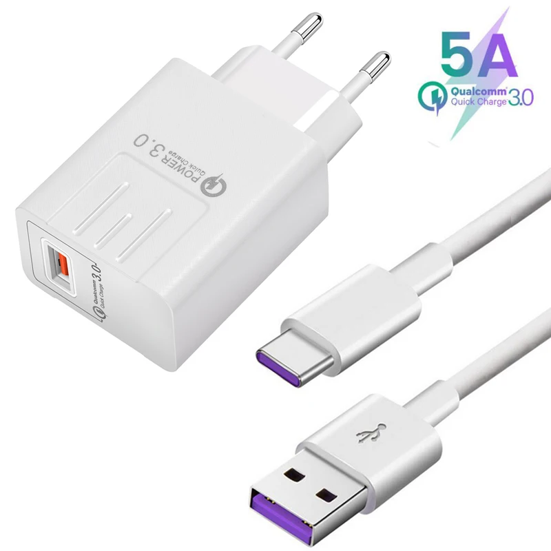 QC 3 0 USB быстрое зарядное устройство 5A Type C кабель для передачи данных Samsung 2 A40 A50 A70 A20