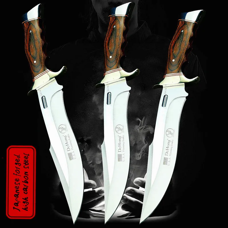 

DEHONG USA SA78 high-end enhanced hunting straight blade rescue knife camping straight blade Mirror light tactical knife